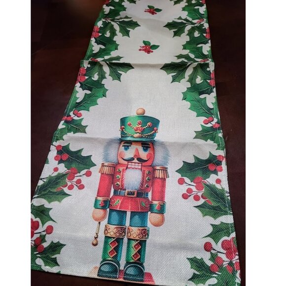Red Nutcracker Table Runner Green Christmas Decor Holiday Soldier Xmas Cloth 72" - Picture 3 of 11